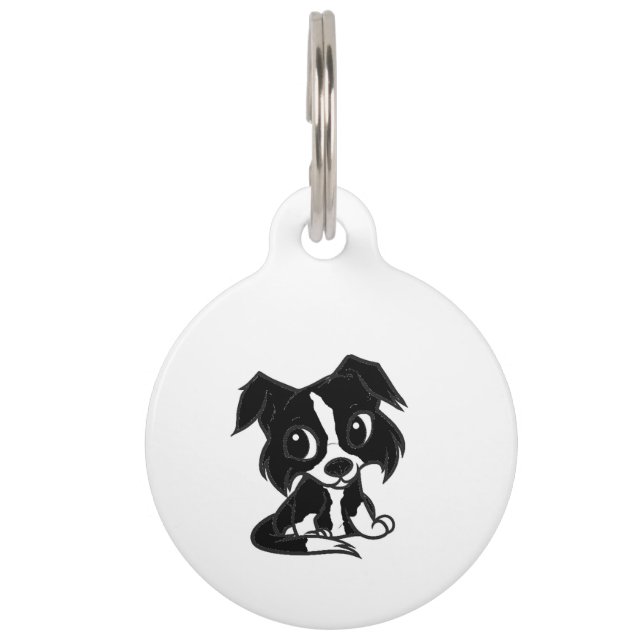 Placa Para Mascotas dibujo animado del bw del border collie (Anverso)