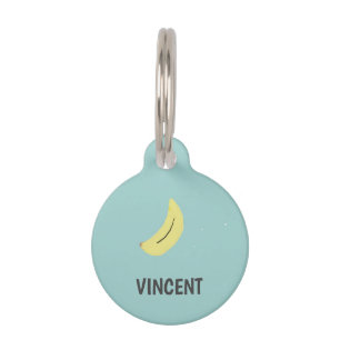 Placa Para Mascotas Dibujo de banana amarilla personalizado en azul