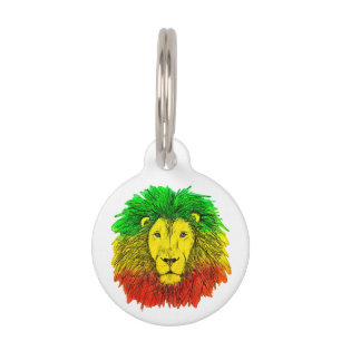 Placa Para Mascotas Dibujo de cabeza de león Rasta rojo amarillo verde