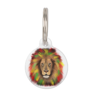 Placa Para Mascotas Dibujo de cabeza de león Rasta rojo amarillo verde