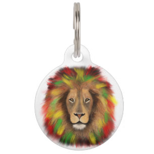 Placa Para Mascotas Dibujo de cabeza de león Rasta rojo amarillo verde