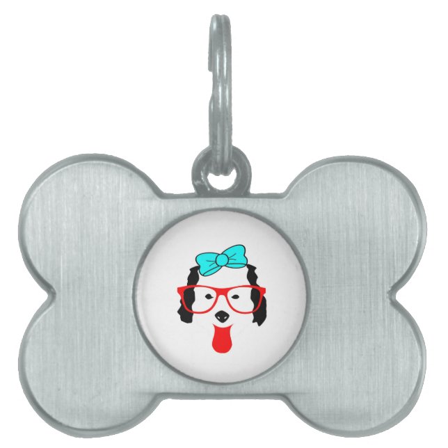 Placa Para Mascotas Dibujo de cabeza de perro divertida (Frente)