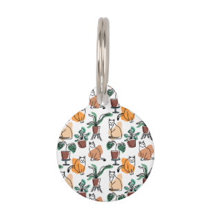 Placa Para Mascotas Dibujo de gatos y flores con líneas