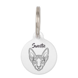 Placa Para Mascotas Dibujo de línea de gato Sphynx negro