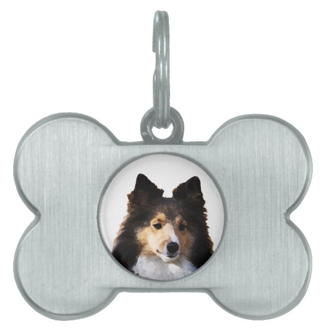 Placa Para Mascotas Dibujo de Sheltie Dog (Frente)
