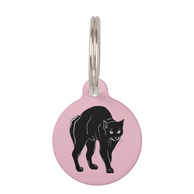 Placa Para Mascotas Dibujo de silueta de gato negro merodeando en Hall (Anverso)