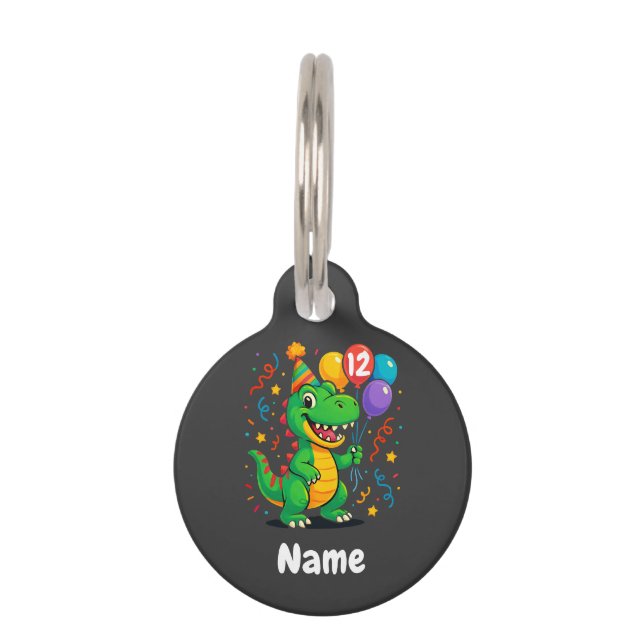Placa Para Mascotas Dino Kids de cumpleaños personalizados (Anverso)