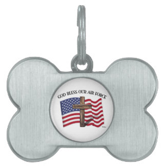 Placa Para Mascotas DIOS BENDIGA NUESTRA FUERZA AÉREA con cruz robusta