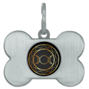 Placa Para Mascotas Diosa del triple del símbolo de Wiccan del oro