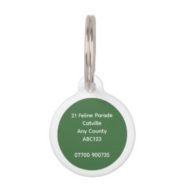 Placa Para Mascotas Dirección de Gato Verde Blanco Minimalista Simple 