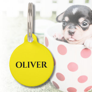 Placa Para Mascotas Dirección del nombre del perro canario Minimalista