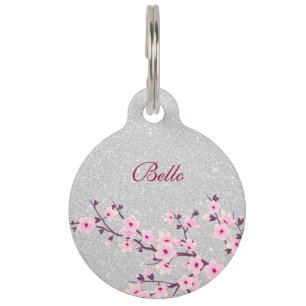 Placa Para Mascotas Dirección del nombre del Purpurina de color rosa