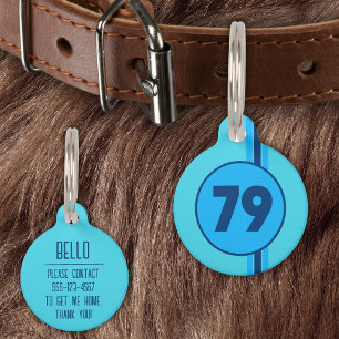Placa Para Mascotas Diseño 79 en azul sobre turquesa con rayas