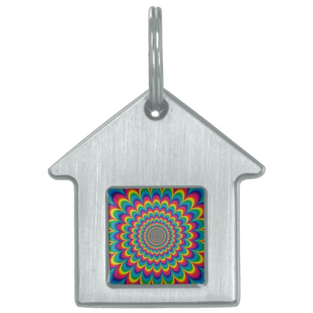 Placa Para Mascotas Diseño abstracto del arco iris psicodélico (Frente)