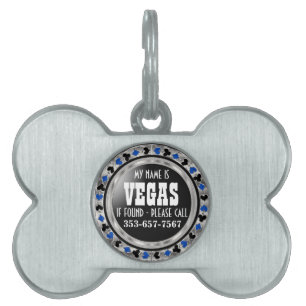 Placa Para Mascotas Diseño azul de Chip de Poker   PERSONALIZAR