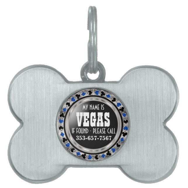 Placa Para Mascotas Diseño azul de Chip de Poker | Personalizar (Frente)