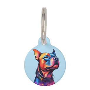 Placa Para Mascotas Diseño ciberpunk del Staffy Bull Terrier Colorido,