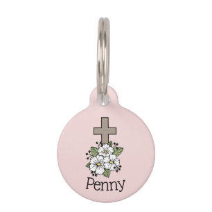 Placa Para Mascotas Diseño cruzado rosa
