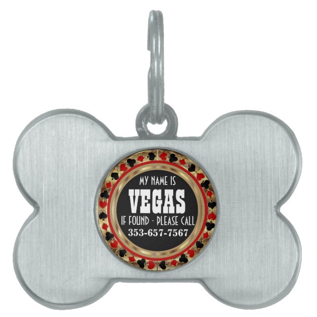 Placa Para Mascotas Diseño de Chip de Poker | Nombre DIY (Frente)