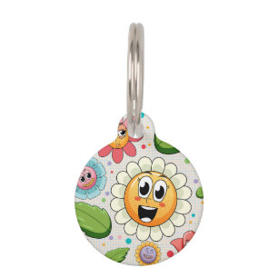 Placa Para Mascotas Diseño de fondo inmaculado con flores coloridas
