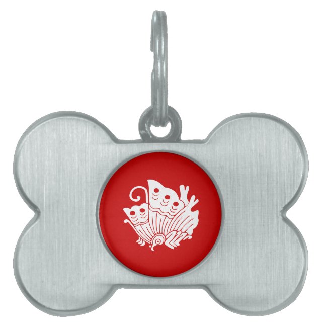 Placa Para Mascotas Diseño de Kamon japonés con mariposa asiática (Frente)