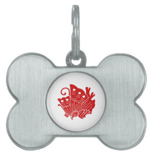 Placa Para Mascotas Diseño de Kamon japonés con mariposa asiática