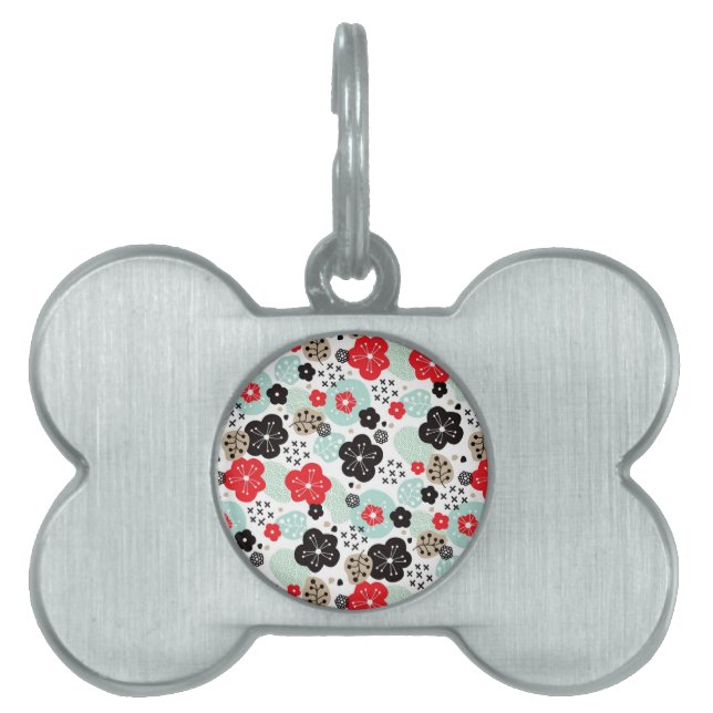 Placa Para Mascotas Diseño de patrones japoneses lindos (Frente)