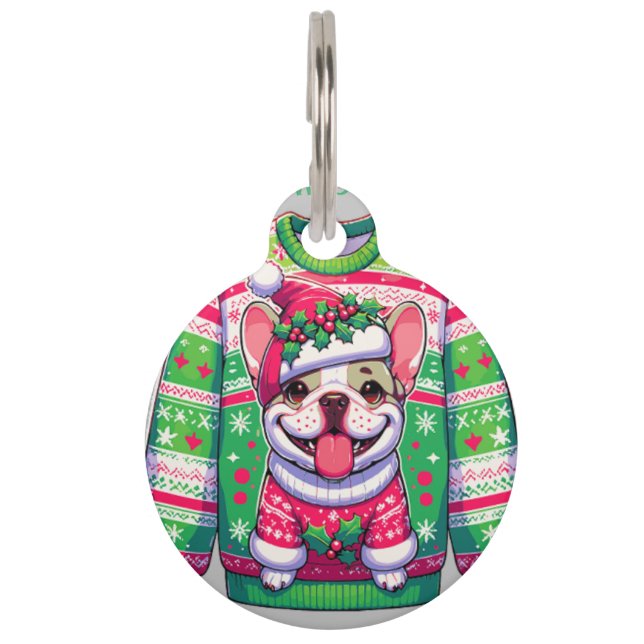 Placa Para Mascotas Diseño de perro Bulldog Francés Navidad divertido (Anverso)