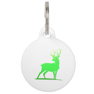 Placa Para Mascotas Diseño de silueta de ciervo verde