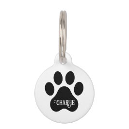 Placa Para Mascotas Diseño de silueta de nombre de pata de perro