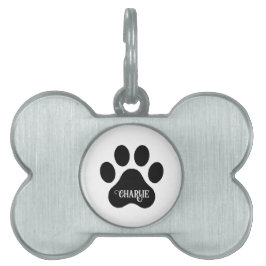 Placa Para Mascotas Diseño de silueta del nombre de la pata del perro