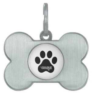 Placa Para Mascotas Diseño de silueta del nombre de la pata del perro