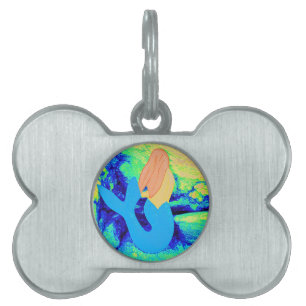 Placa Para Mascotas diseño de sirena de cola azul