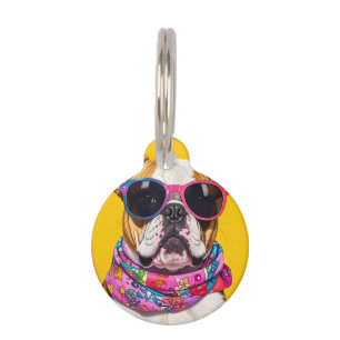 Placa Para Mascotas Diseño de tipografía morada blanca personalizada