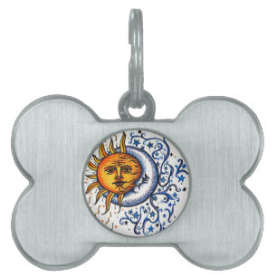 PLACA PARA MASCOTAS DISEÑO DEL ARTE DE LA LUNA DEL SOL