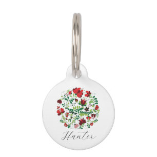 Placa Para Mascotas Diseño Floral de Nombre de Mascota Personalizado