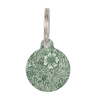 Placa Para Mascotas diseño floral verde caléndula de william morris