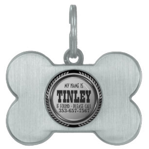 Placa Para Mascotas Diseño gris plateado   Nombre DIY