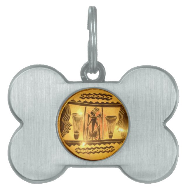Placa Para Mascotas Diseño impreso de arte étnico de África dorada (Frente)