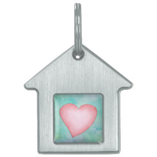 Placa Para Mascotas Diseño lindo del color de agua del corazón rosad