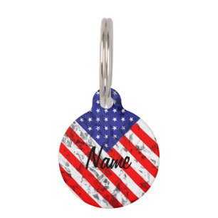 Placa Para Mascotas Diseño metálico 2 de la bandera americana