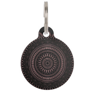 Placa Para Mascotas Diseño moderno de mandala de oro de rosa tribal