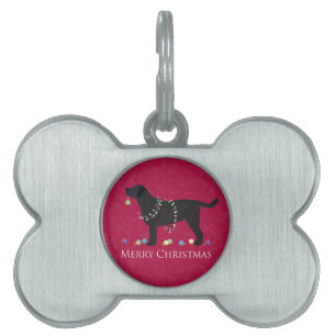 Placa Para Mascotas Diseño navideño de Black Lab Merry