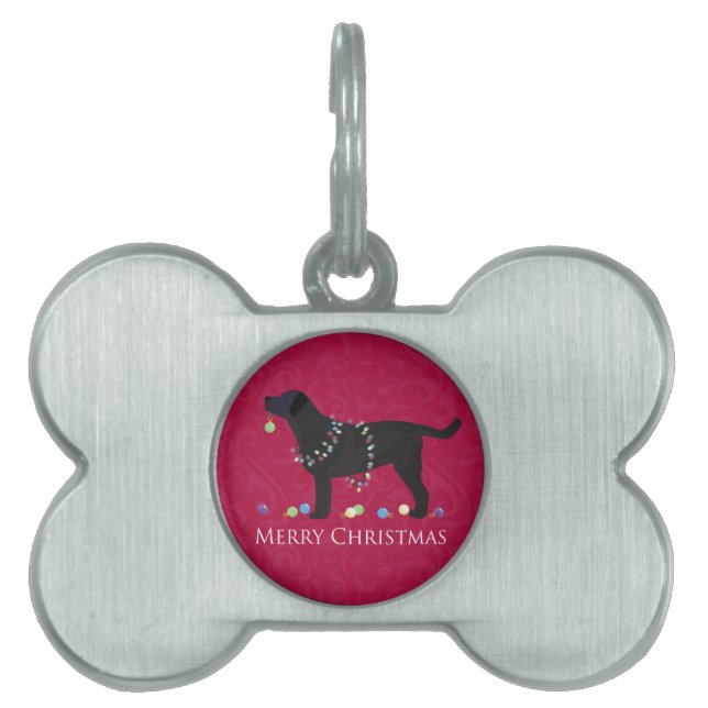 Placa Para Mascotas Diseño navideño de Black Lab Merry (Frente)