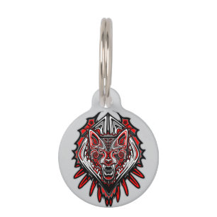 Placa Para Mascotas Diseño Totémico Tribal Haida de Lobo