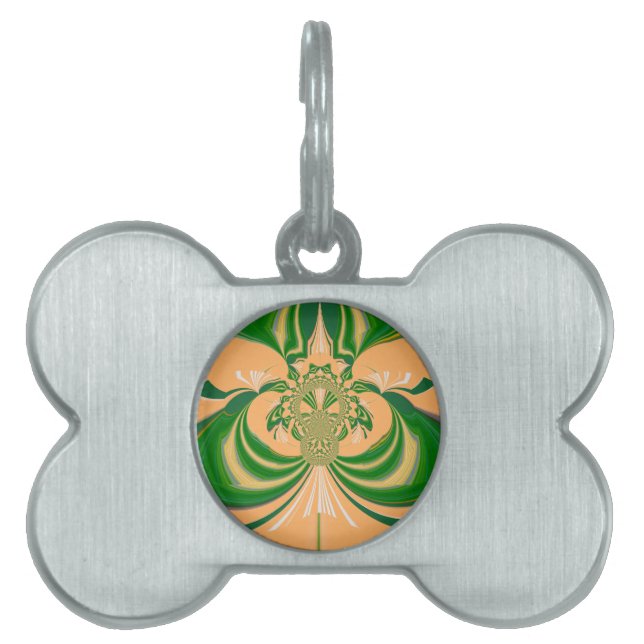 Placa Para Mascotas Diseño verde amarillo. (Frente)