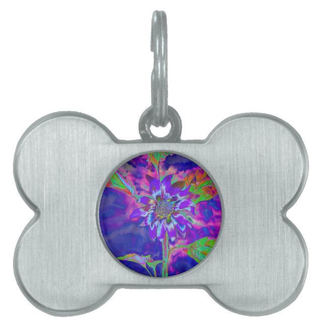 Placa Para Mascotas Diversión en el girasol azul del Sol | púrpura psi (Frente)