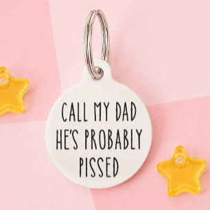 Placa Para Mascotas Divertida Llama a mi Papá Personalizada Perro Perd