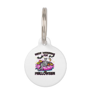 Placa Para Mascotas Divertido esqueleto esperando solo por Halloween E