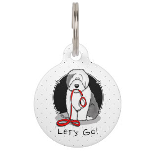 Placa Para Mascotas ¡Divertido Vamos! Walk Old English Sheepdog (Gris 